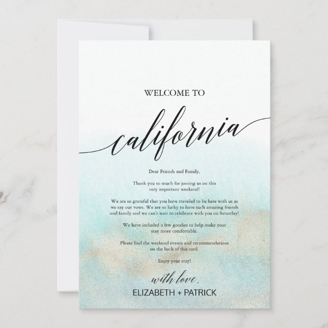 Aqua Beach California Welcome Brev & Itinerary (Framsida)