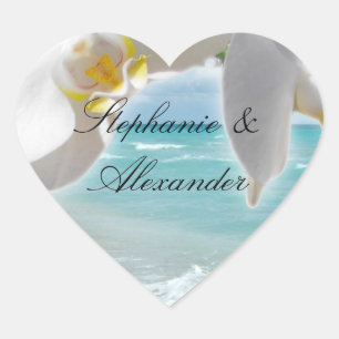 Aqua Beach Orchid Hjärtformat Klistermärke