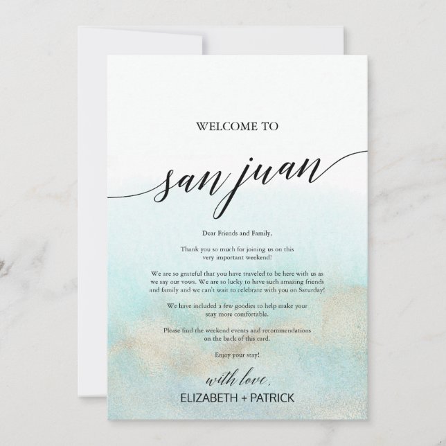 Aqua Beach San Juan Welcome Brev & Itinerary (Framsida)