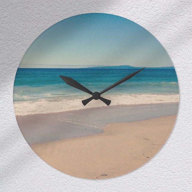 Aqua Beach Scene Stor Klocka (Aqua Beach Scene Large Clock)