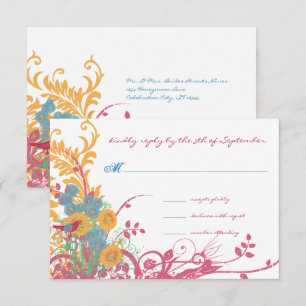 Aqua Beeswax Raspberry Vild Flower Bird Bröllop Inbjudningar
