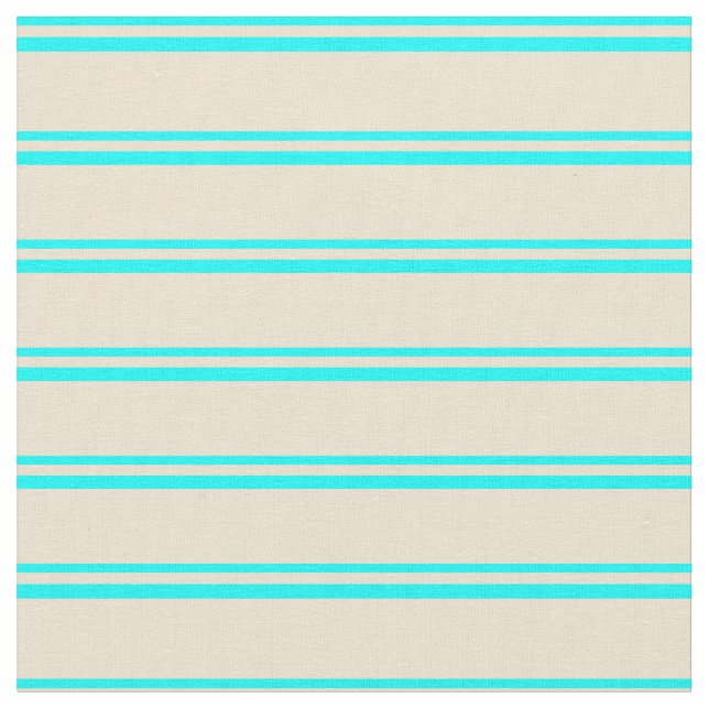Aqua & Beige Färgad Lintet/Stripe Mönster Tyg (Närbild)