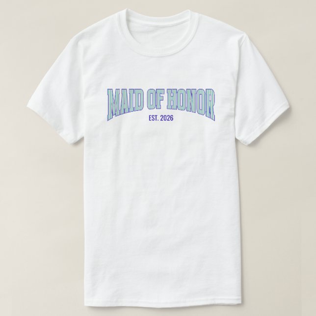 Aqua + Beige randig Navy BRÖLLOPSGÄSTINNA  T Shirt (Design framsida)