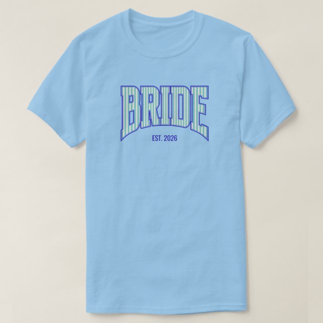 Aqua + Beige Randig Navy Brud TRUD T Shirt (Design framsida)