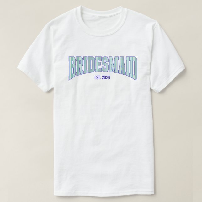 Aqua + Beige randig Navy BRUDJUNGFRU Senterenter T Shirt (Design framsida)