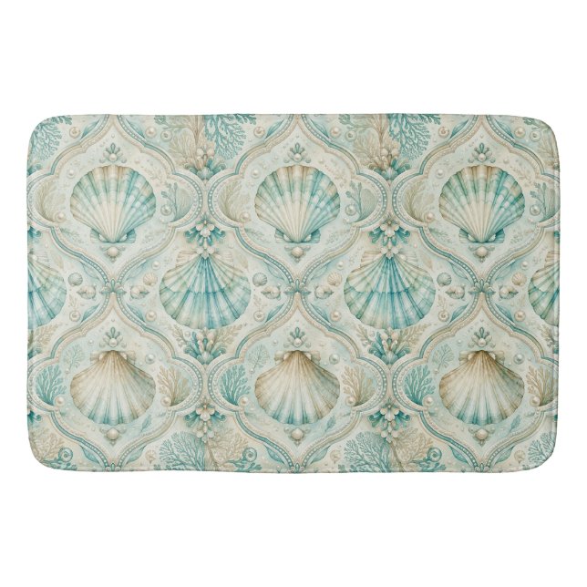 AQUA & BEIGE SOMMAR SNAECKOR & VÄXTER BADRUMSMATTA (Framsidan)