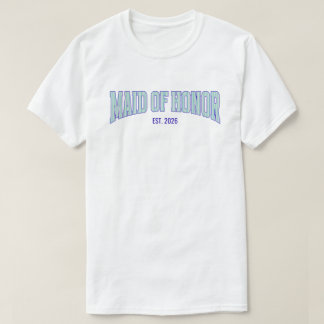 Aqua + Beige Stripe Navy MAID OF HONOR  T Shirt