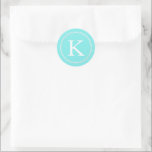 Aqua Belle Aqua Blue and White Text Wedding Runt Klistermärke<br><div class="desc">The iconic shade of aqua found on jewelry boxes for treasured engagement and wedding rings,  Aqua Belle is fresh and clean and charming to customize all wedding,  engagement,  showers and parties for the bride. Shown here with crisp white borders and text in monogram initials or names.</div>