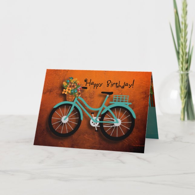 Aqua Bike & Fall Flowers | Grattis på födelsedagen Kort (Framsida)