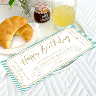 Aqua Birthday Babysit Gift Voucher-kort Inbjudningar