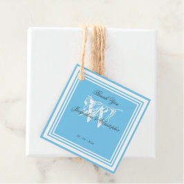 Aqua Blå Bröllop Vit Monogram Tack Gåvor Etiketter