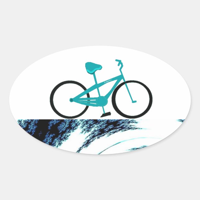 Aqua Blå Cykel Ovalt Klistermärke (Framsida)