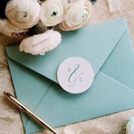 Aqua Blå Et-tecken Monogram Kuvertsigill Runt Klistermärke