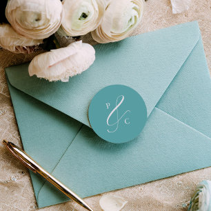 Aqua Blå Et-tecken Monogram Kuvertsigill Runt Klistermärke