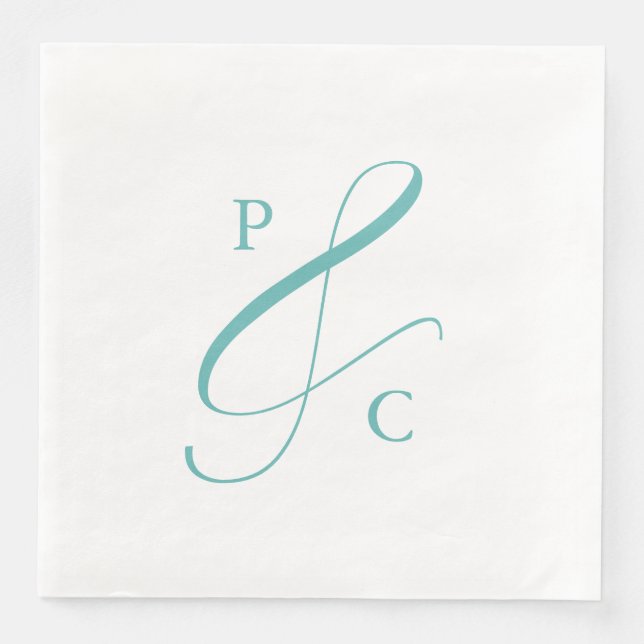 Aqua Blå Et-tecken Monogram Pappers Servetter till (Framsida)