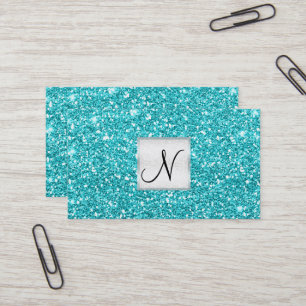 Aqua Blå Glitter Chic Glam Glitzy Salong Spa Visitkort