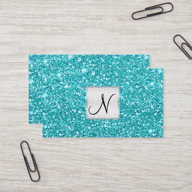 Aqua Blå Glitter Chic Glam Glitzy Salong Spa Visitkort (Fram/Back In Situ)