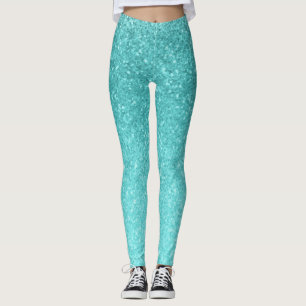 Aqua Blå Glitter Glans Girlly Glam Sjöjungfru Leggings