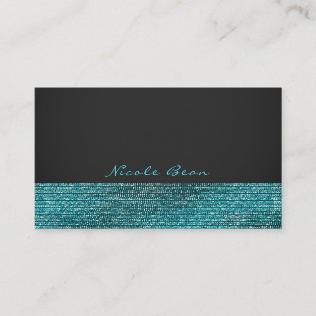 Aqua Blå & Grå Modern Glamör Sequins Elegant Chic Visitkort (Framsida)