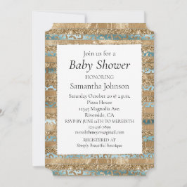 Aqua Blå Guld Glitter Leopard Tryck Ränder Inbjudningar