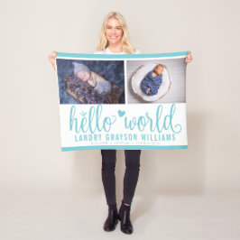 Aqua Blå Hello World Monogram Baby Stat Fleecefilt