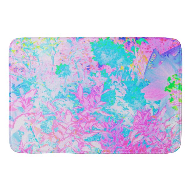 Aqua Blå och het rosa hortensia landskap Badrumsmatta (Framsidan)