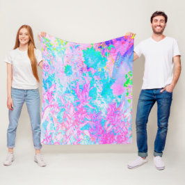 Aqua Blå och het rosa hortensia landskap Fleecefilt