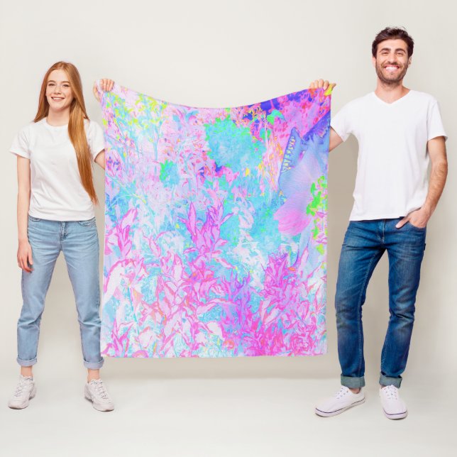 Aqua Blå och het rosa hortensia landskap Fleecefilt (På plats)