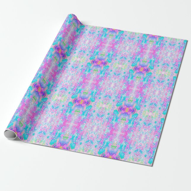 Aqua Blå och het rosa hortensia landskap Presentpapper (Utrullad)