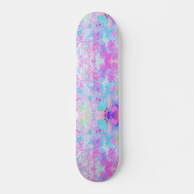 Aqua Blå och Het Rosa Hydrangea Landskap Mini Skateboard Bräda 18,5 Cm (Framsida)