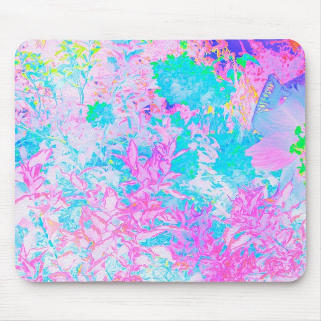 Aqua Blå och Het Rosa Hydrangea Landskap Musmatta (Framsidan)