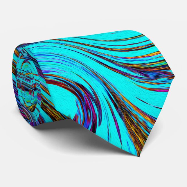 Aqua Blå och Svart Groovy Abstrakt Retro Konst Slips (Rullad)
