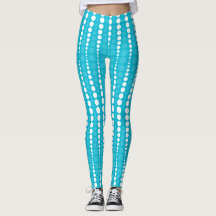 Aqua Blå och Vita Prickiga Leggings