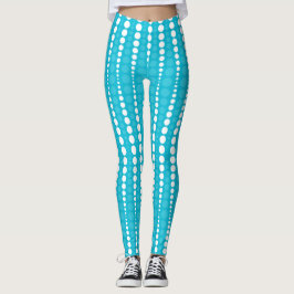 Aqua Blå och Vita Prickiga Leggings