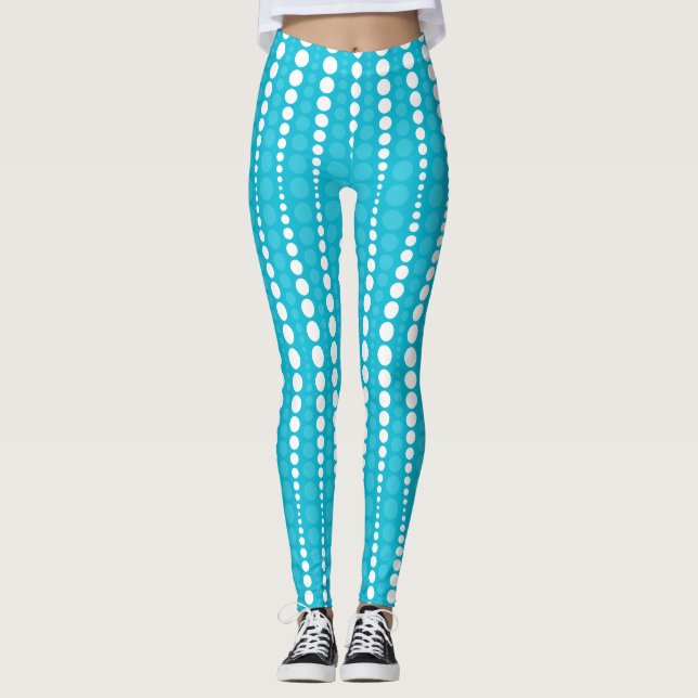 Aqua Blå och Vita Prickiga Leggings (Framsida)