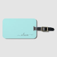 Aqua Blå Teal Flickaktig Skrift Monogram Namn Mode