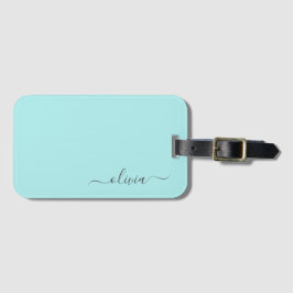 Aqua Blå Teal Flickaktig Skrift Monogram Namn Mode Bagagebricka
