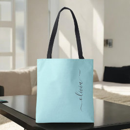 Aqua Blå Teal Girlig Skript Monogram Modern Tygkasse