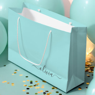 Aqua Blå Teal Modern Skript Feminint Monogram Namn