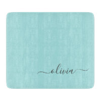 Aqua Blå Teal Modern Skript Flicka Monogram Namn