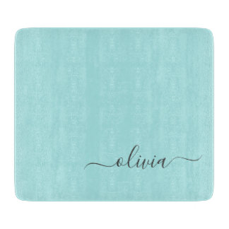 Aqua Blå Teal Modern Skript Flicka Monogram Namn
