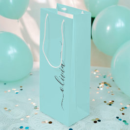 Aqua Blå Teal Modern Skript Flickaktig Monogram Na