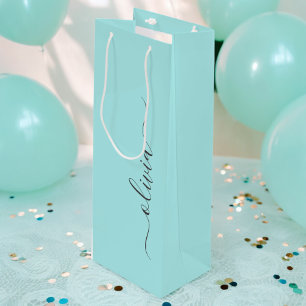 Aqua Blå Teal Modern Skript Flickaktig Monogram Na