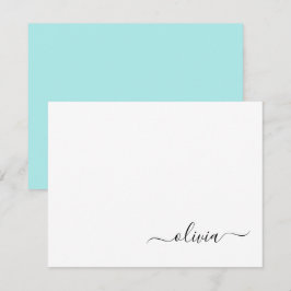 Aqua Blå Teal Modern Skript Flickaktig Monogram Na Tack Kort
