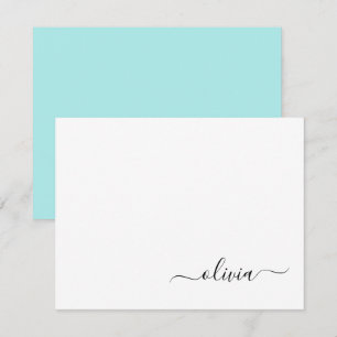 Aqua Blå Teal Modern Skript Flickaktig Monogram Na Tack Kort