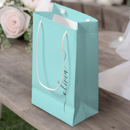 Aqua Blå Teal Modernt Skript Feminint Monogramnamn