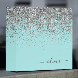 Aqua Blå Teal Silver Glitter Monogram