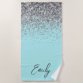 Aqua Blå Teal Silver Glitter Monogram