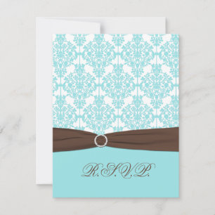 Aqua Blå, Vit Damask med Brun FALSK Band OSA Kort