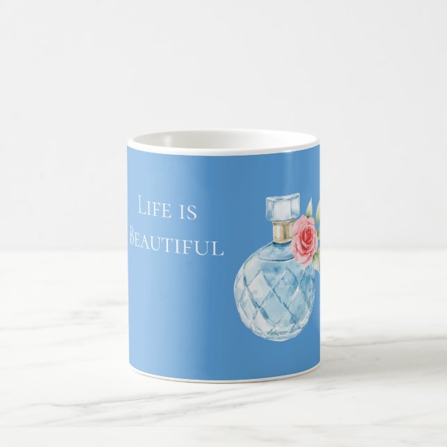 Aqua Blå Vit Parfymflaska Ros Kaffemugg (Center)